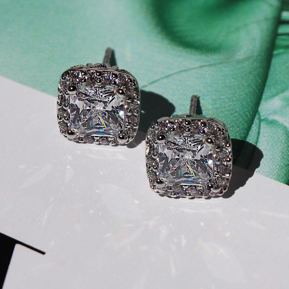 Cushion Cut CZ Halo Stud Earrings